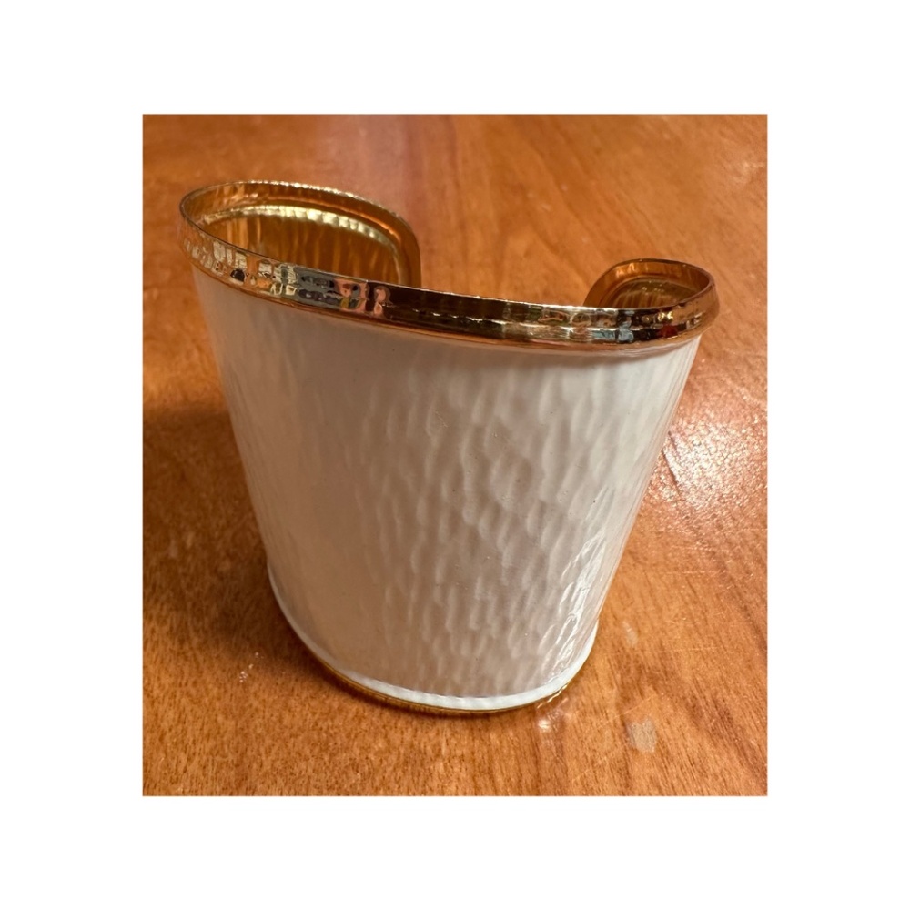 Retro Cuff Bracelet White Enamel and Goldtone